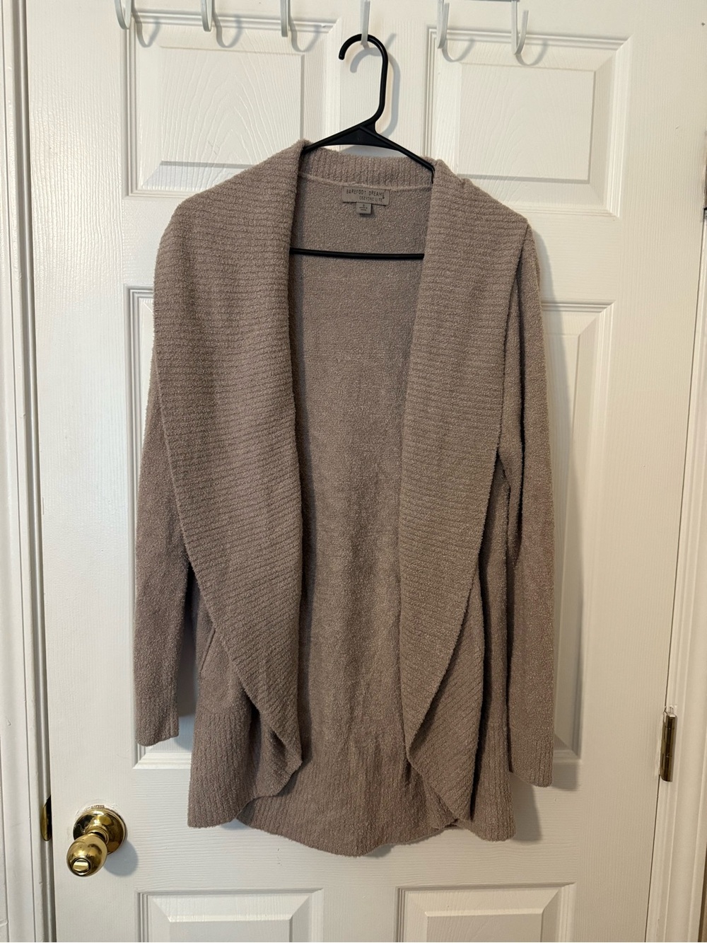 Barefoot Dreams Open-Front Draped Cardigan - Taupe